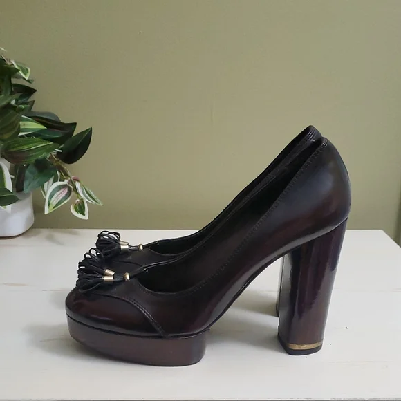 Stella McCartney | Brown Platform Heels with Fringe Details Sz 37 1/2 - Picture 3 of 11